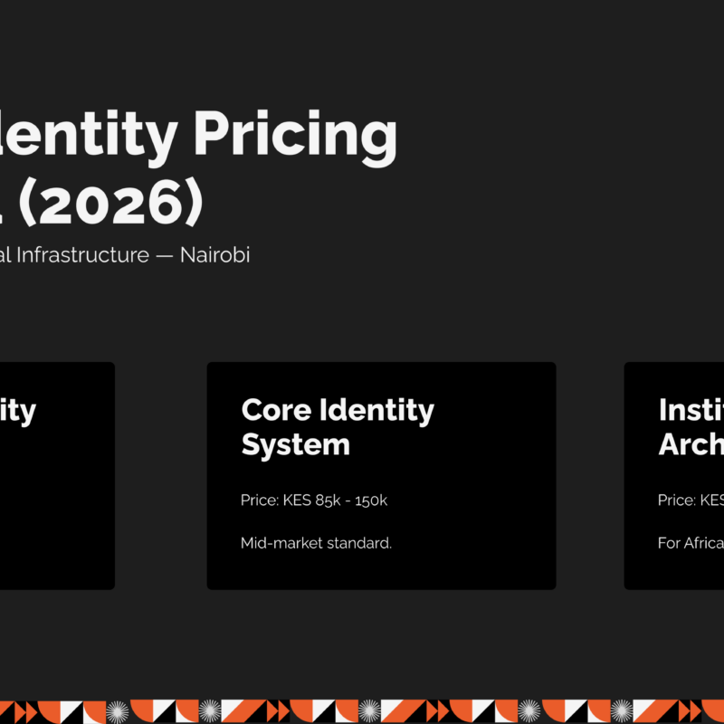 Pricing comparison matrix showing the cost of brand identity and logo design in Kenya for 2026, comparing commodity logos, core identity systems, and institutional brand architecture by Jukwaa Strategies in Nairobi.