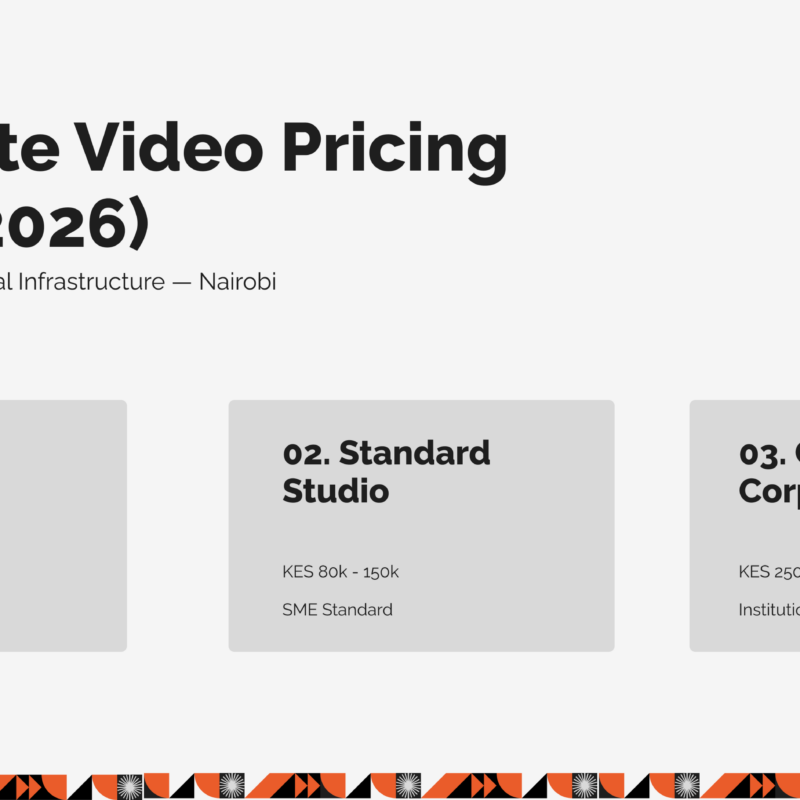 Pricing comparison table showing the cost of corporate video production in Nairobi, Kenya for 2026, breaking down freelance, mid-level, and cinematic tier budgets.