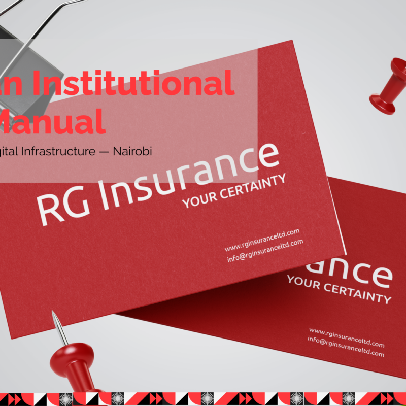 A professional corporate brand identity package deliverable showing executive boardroom stationery, business cards, and brand governance rules designed by Jukwaa Strategies in Nairobi, Kenya.